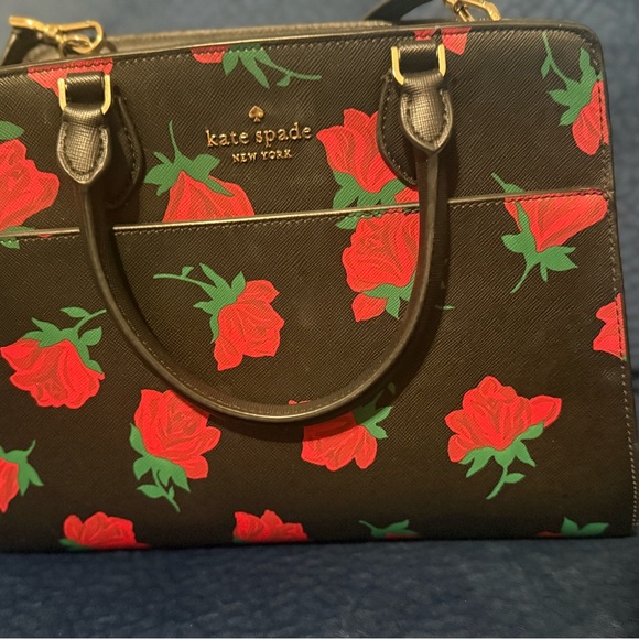 kate spade Handbags - Kate Spade Black Satchel with Red Floral Design